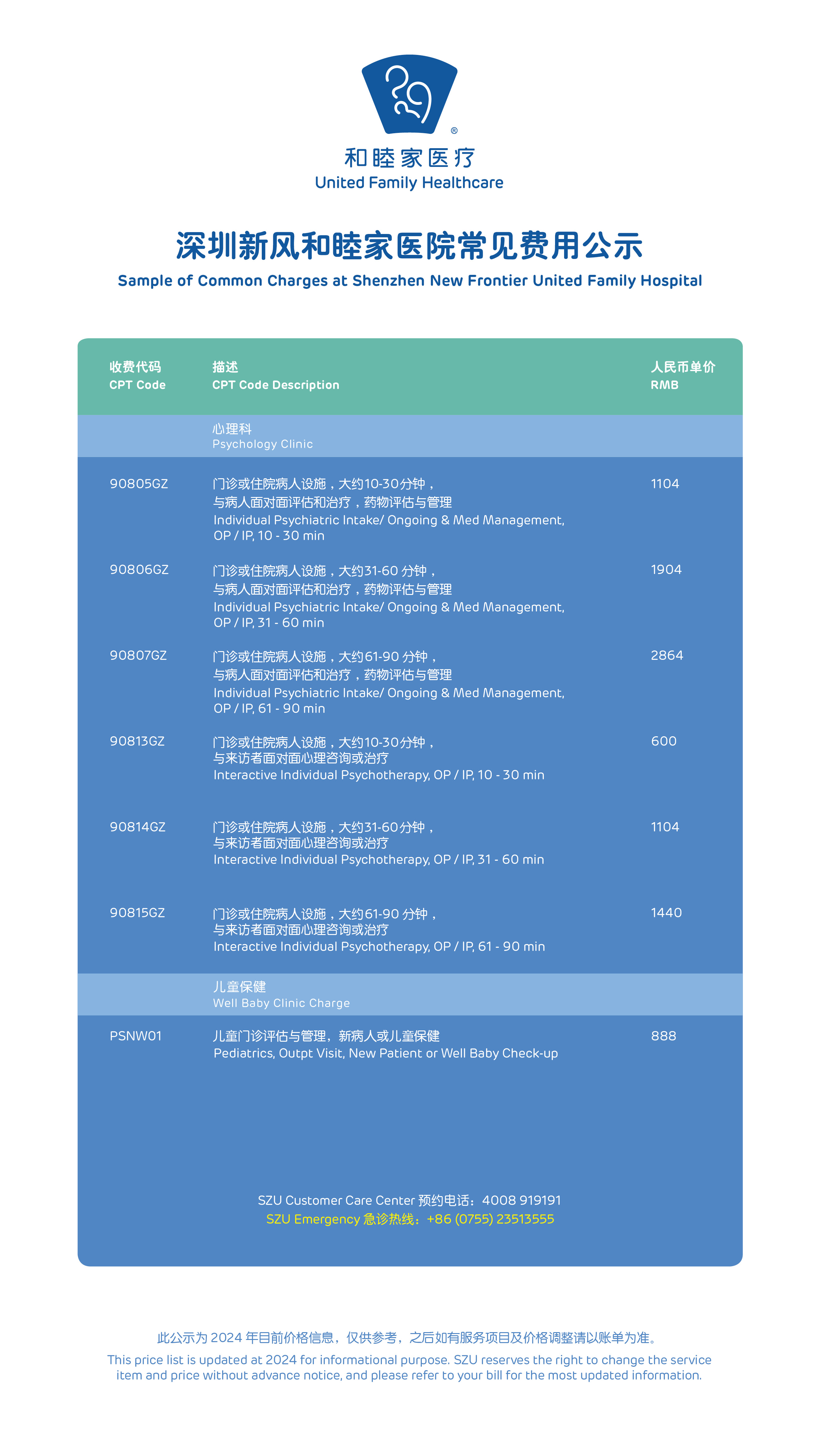 Shenzhen New Frontier United Family Hospital Pricing Introduction ...